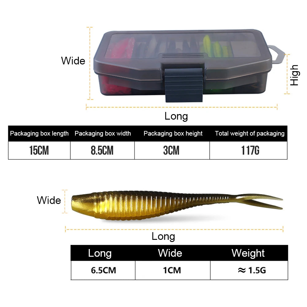 61pcs/set Artificial Lure Hook Fork Tail Wobbler Bait Hook Gear Tools with Storage Box Soft Lightweight Outdoor Fishing Tackle