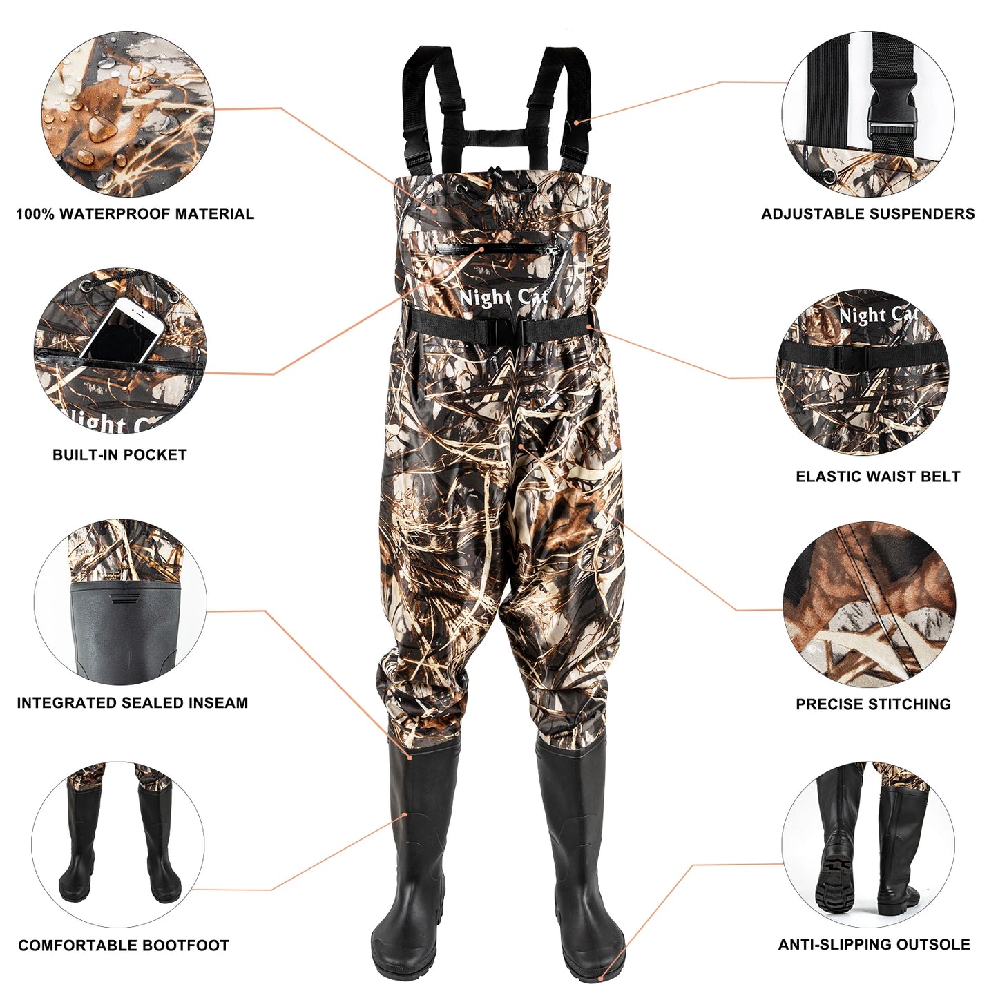 Waders Men with Boots for Fishing Waterproof Chest Wader Nylon & PVC Hunting Well