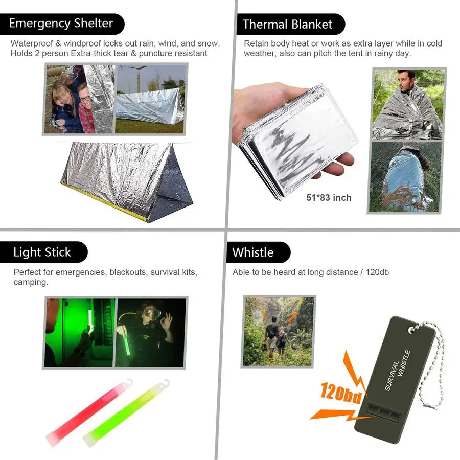 Survival Kit, 151 Pcs Survival Gear First Aid Kit, Outdoor Trauma Bag with Tactical Flashlight Knife Pliers Pen Blanket Bracelet