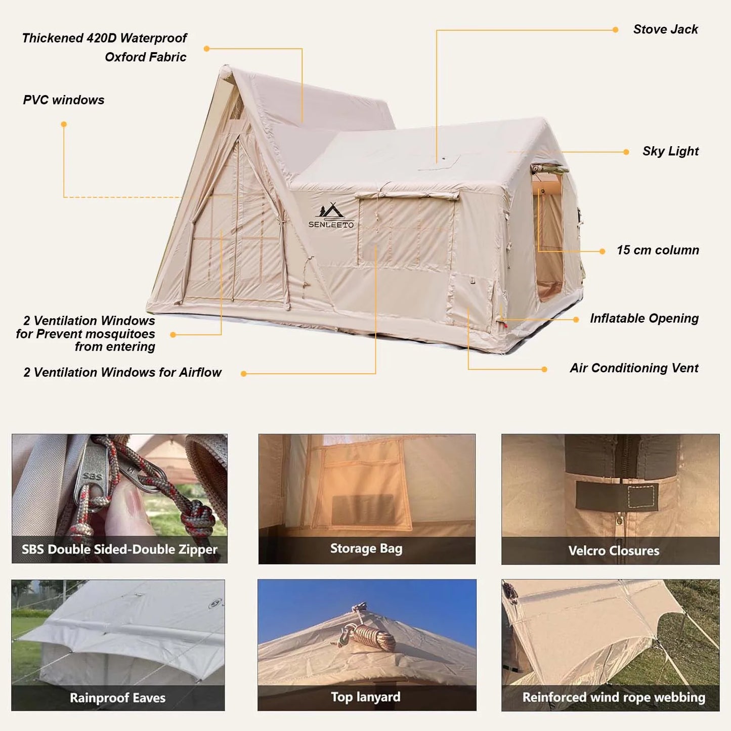 Large Inflatable Tent for 8-10 Person - 135 SQFT Inflatable Cabin Tents for Camping Instant Setup Blow up Tent 4 Season Waterpro
