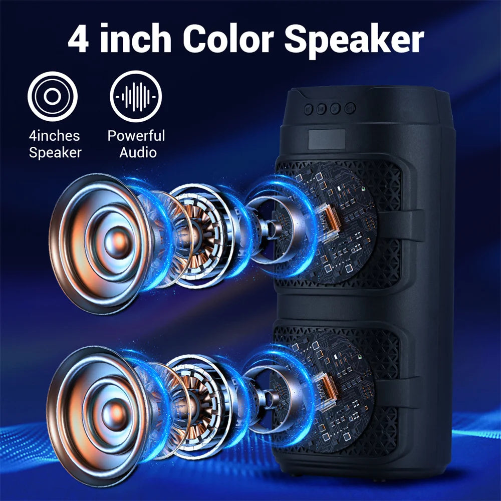 3000W Bluetooth Speaker Dual 4 inch Speaker Stereo Outdoor Portable Subwoofer 5.0 Wireless Speaker Led light Rechargeable