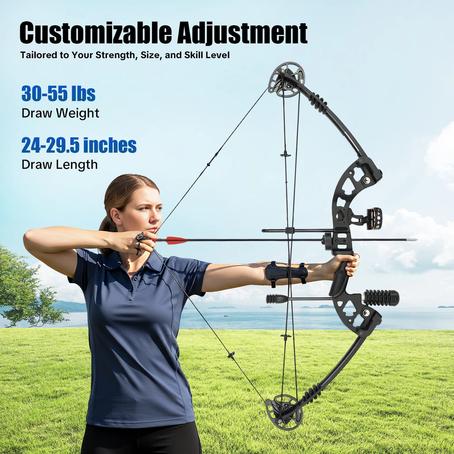 Compound Bow For Adults, Right Hand, Hunting Kit: 3 Pin Lighted Sight For Outdoor Competition, Hunting, Training
