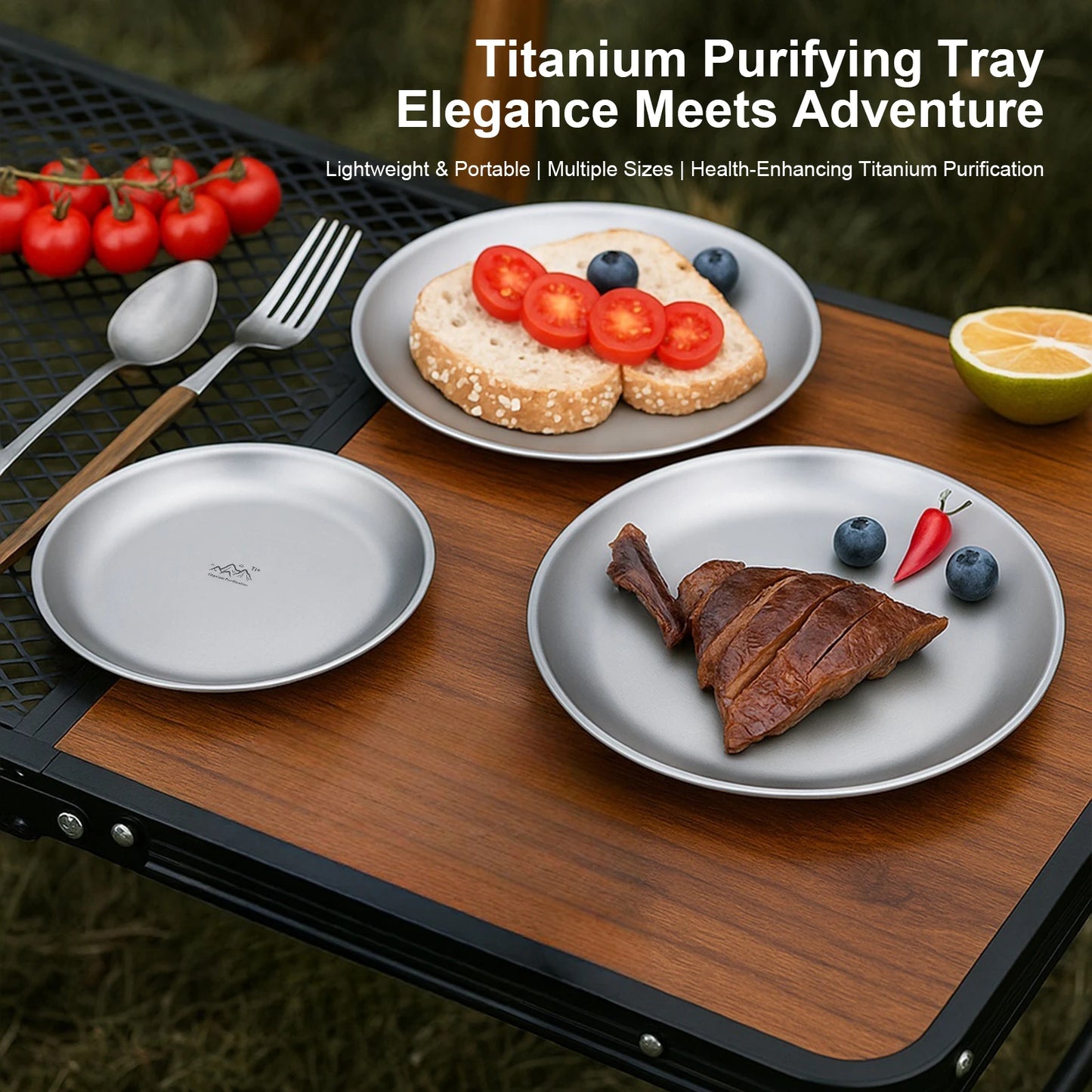 Titanium Purification Plate Backcountry Dinnerware Anti-Fall Outdoor Fruit Salad Plate Creative Home Dish Plate Camping Supplies
