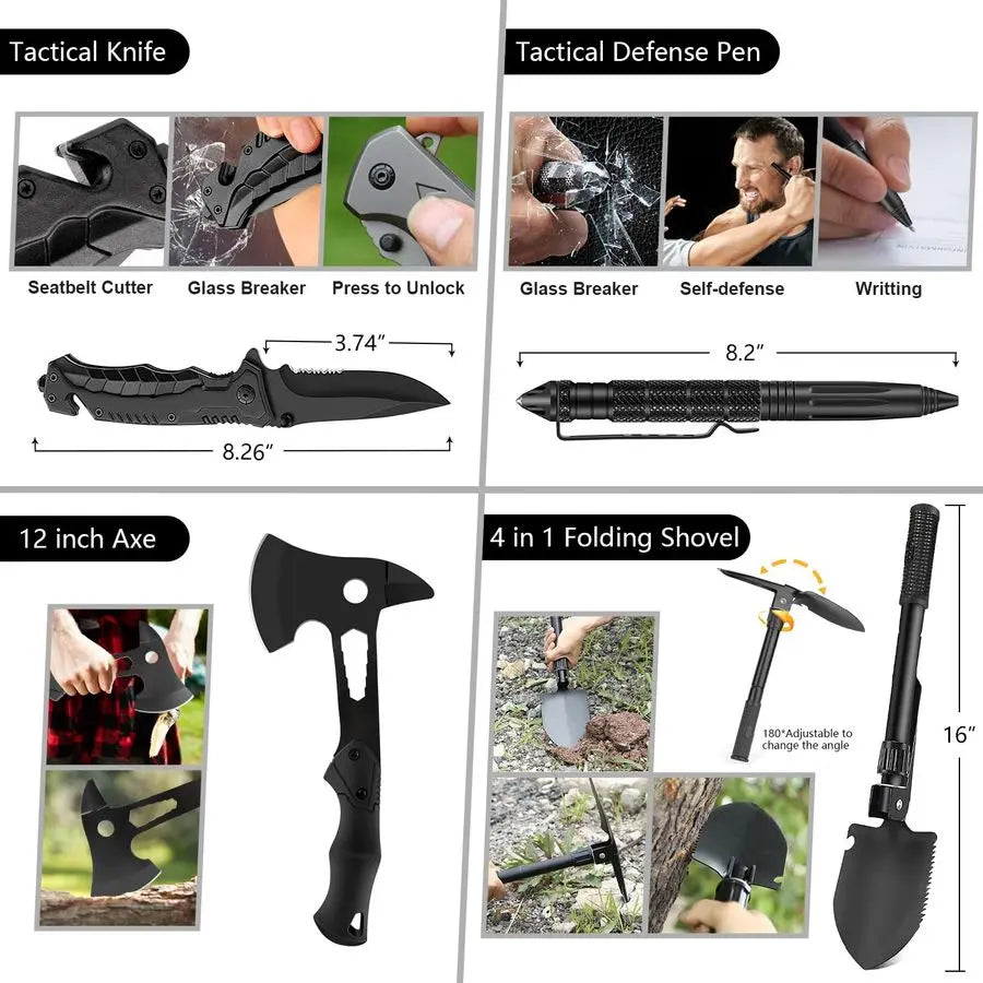 Survival Kit, 151 Pcs Survival Gear First Aid Kit, Outdoor Trauma Bag with Tactical Flashlight Knife Pliers Pen Blanket Bracelet