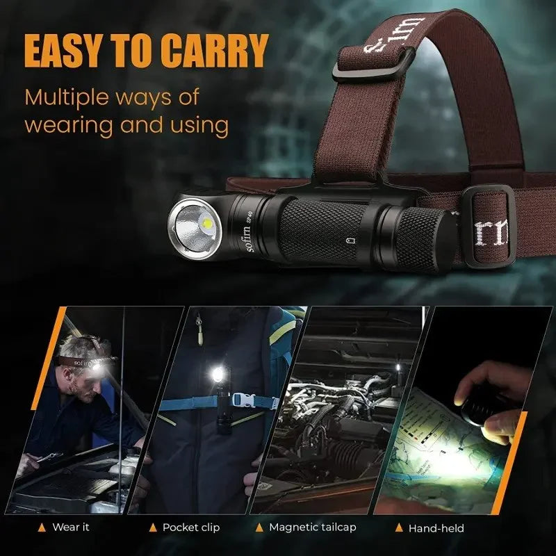 Sofirn SP40 1200lm Bright Headlamp XPL LED EDC 18650 Rechargeable Headlight Outdoor Fishing Torch with Magnet Tail Cap