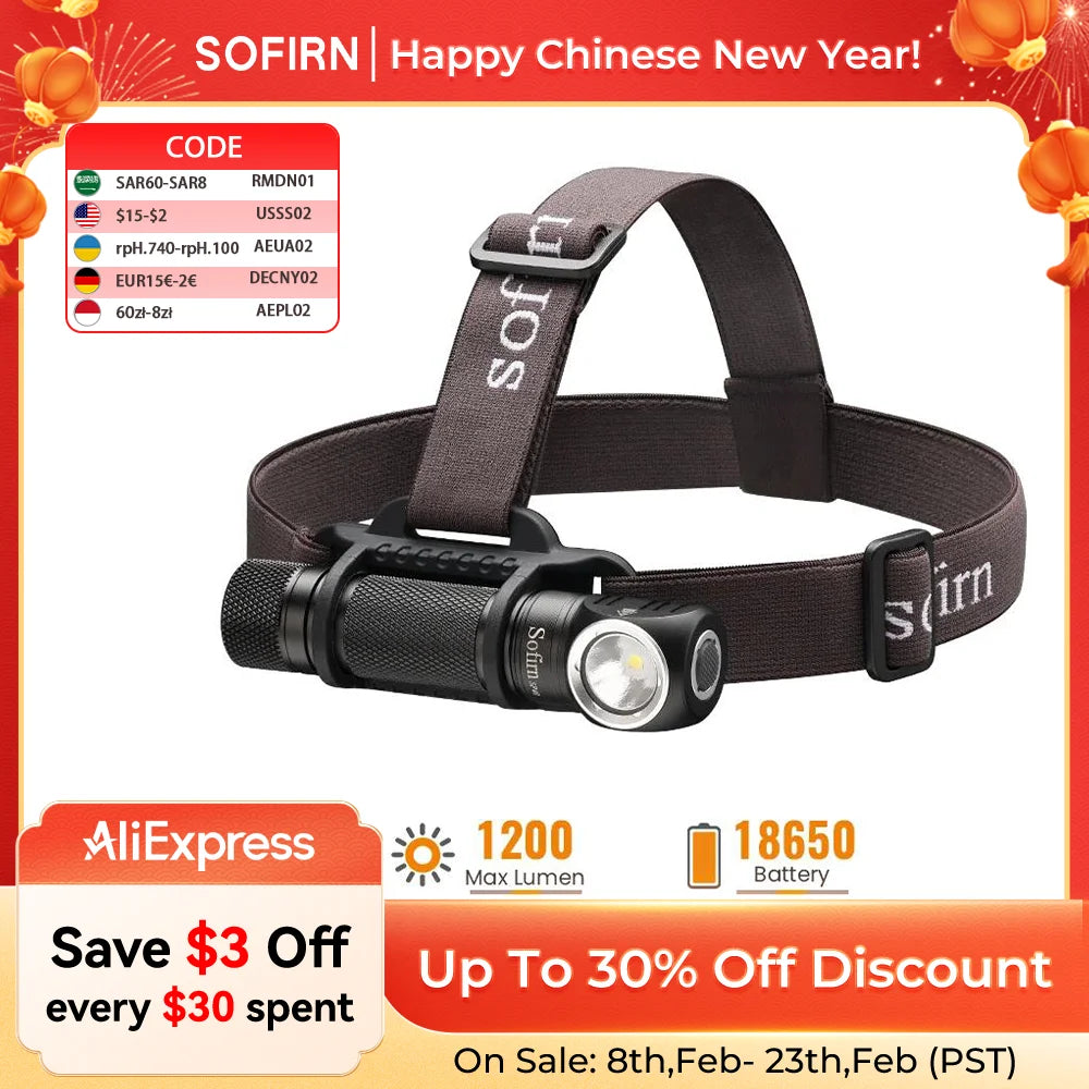 Sofirn SP40 XPL LED EDC Headlamp 18650 Rechargeable Lamp 1200lm Bright Outdoor Fishing Torch with Magnet TailCap