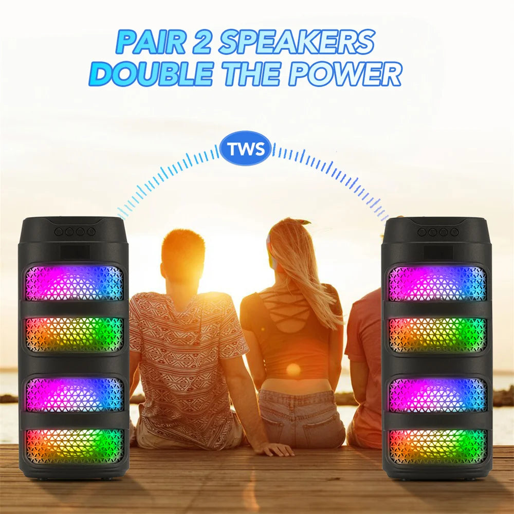 3000W Bluetooth Speaker Dual 4 inch Speaker Stereo Outdoor Portable Subwoofer 5.0 Wireless Speaker Led light Rechargeable