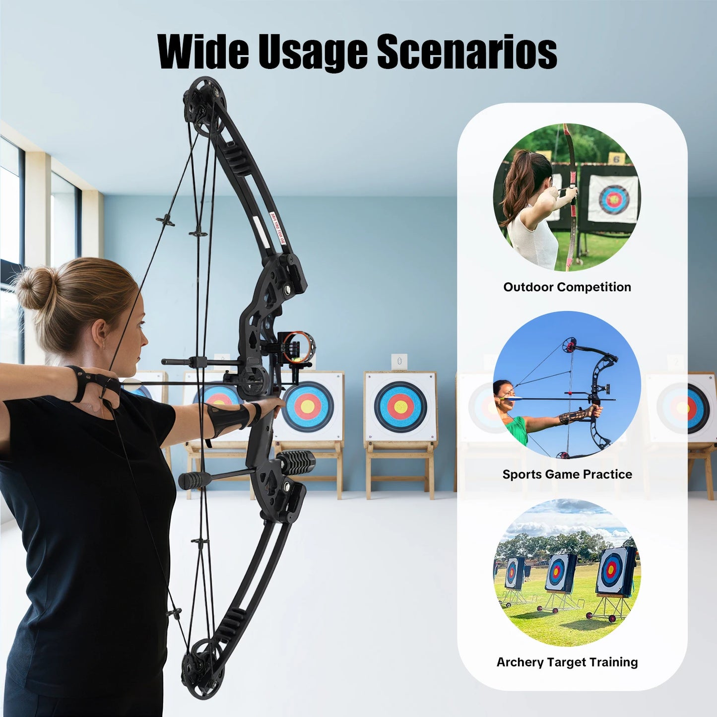 Compound Bow For Adults, Right Hand, Hunting Kit: 3 Pin Lighted Sight For Outdoor Competition, Hunting, Training