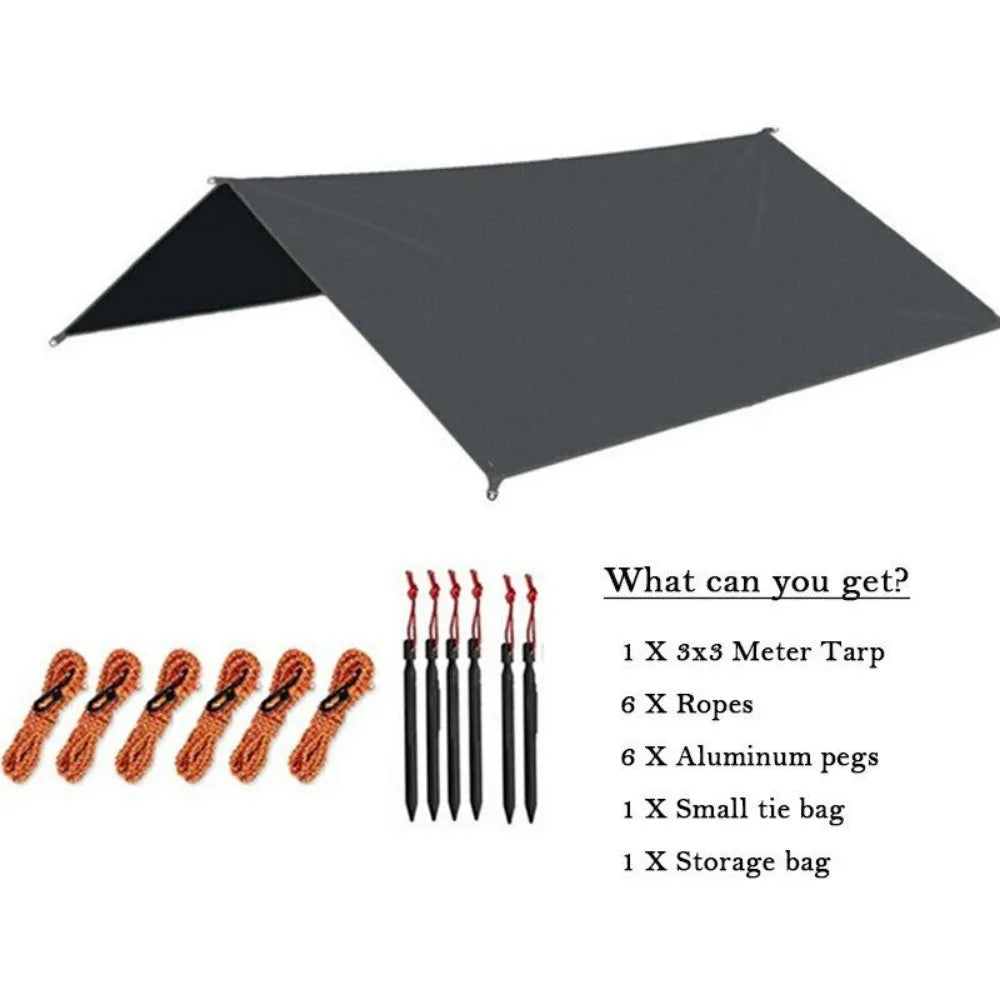3Mx3M Camping Waterproof Awning Tarp Tent Dark Grey Ultralight Sun Shelter for Outdoor Tourist Beach sun shade UV Coating