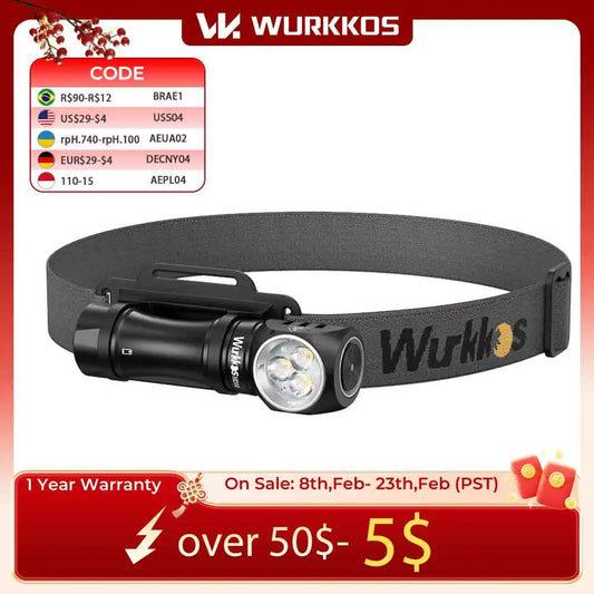 Wurkkos HD10 Headlamp Rechargeable 14500 IP68 Mini EDC 1200Lm 3* 90 CRI LEDs + 3* RGB Aux LEDs Anduril 2.0 Fishing Camping Torch