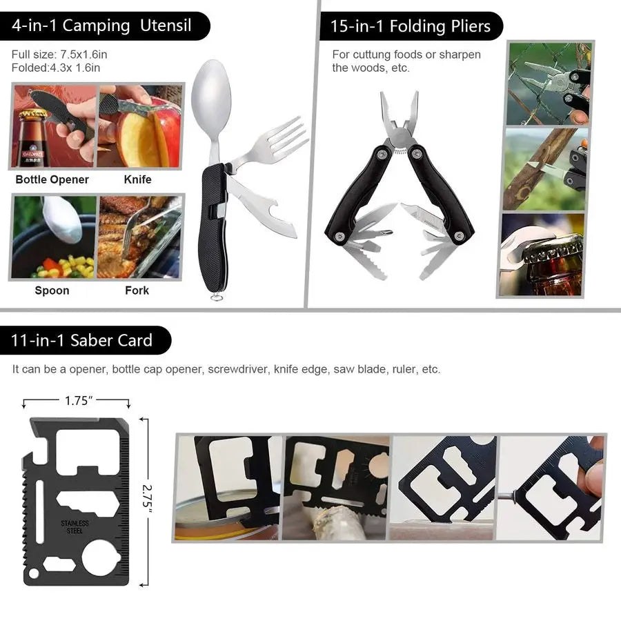 Survival Kit, 151 Pcs Survival Gear First Aid Kit, Outdoor Trauma Bag with Tactical Flashlight Knife Pliers Pen Blanket Bracelet