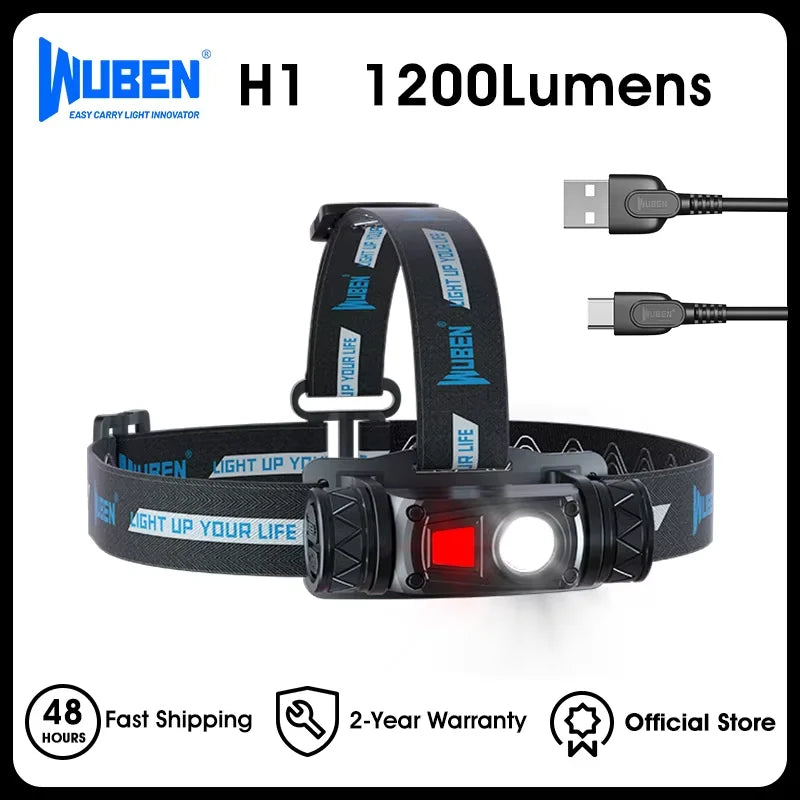 WUBEN H1 Flashlight Headlight  Rechargeable Headlight  Waterproof Headlight 1200 Lumen Fishing headlight Camping